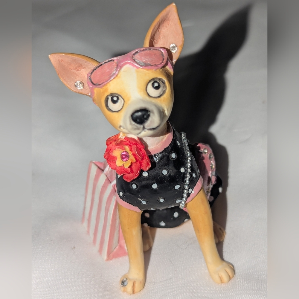 Enesco Dapper Pixie Chihuahua Figurine with Pink and Black Details